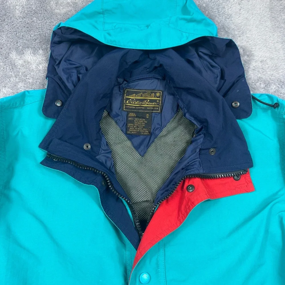 Eddie Bauer Gore-Tex Parka Mens Medium Turquoise Vintage 90s MountainJacket 7343